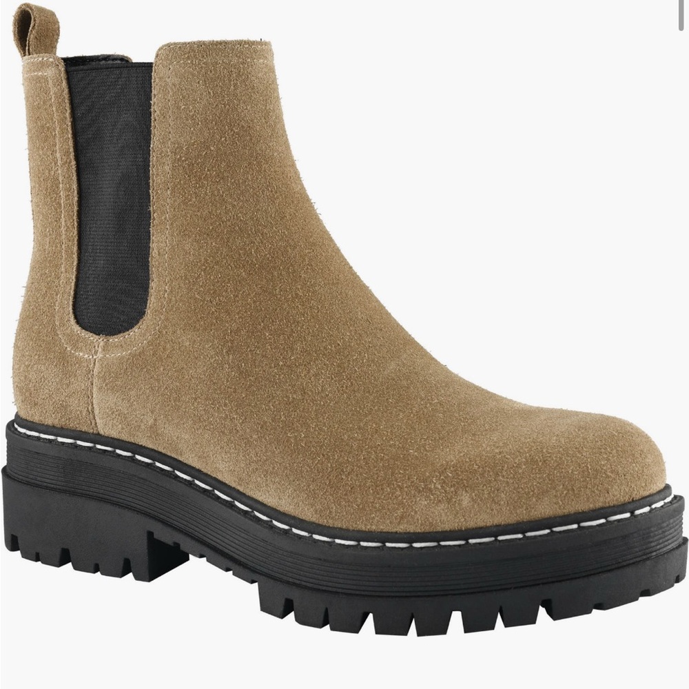 Marc Fisher Padmia Tan Suede Chelsea Lug-Sole Bootie